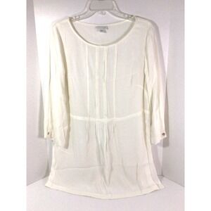 J JILL Tunic Top Womens M Ivory Cream White Layered Long Sleeve Blouse Lagenlook